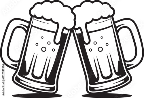 Illustrative beer toast capturing the joyous spirit of celebration with frothy mugs