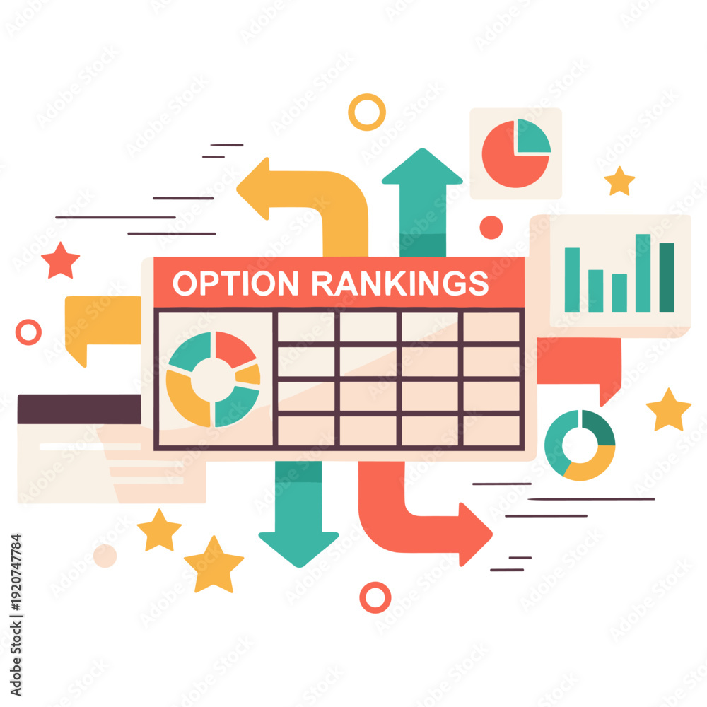 Obraz premium Colorful option rankings infographic with charts and arrows