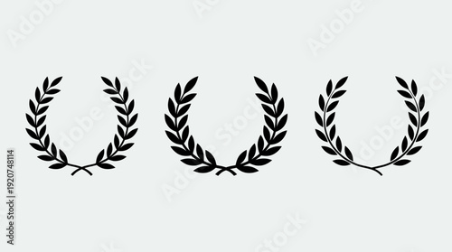 Laurel Wreath Vector Icons Collection | Victory Award Symbols, Honor Emblems, Achievement Badges, Classical Leaf Designs, Decorative Circle Patterns, Elegant Black and White Graphics Pack