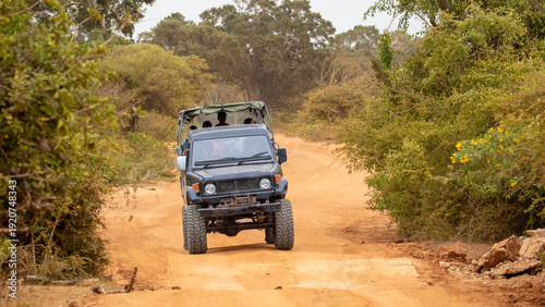 Canvas-taulu Four wheel off road jeep riding on the sandy terrain at Yala National park, Sri