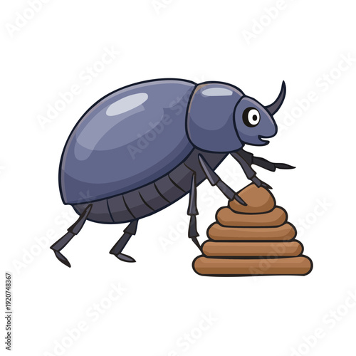 An illustration of a dung beetle pushing a pile of dung