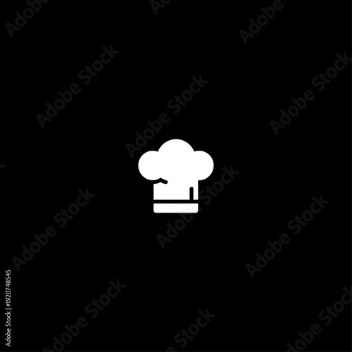 White chef hat icon isolated on a black background. This simple vector graphic represents cooking, cuisine, and culinary arts, suitable for restaurant menus, food blogs