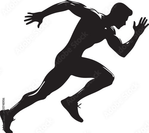 Silhouette runner sprinting at full speed dynamic motion black and white high contrast sports action