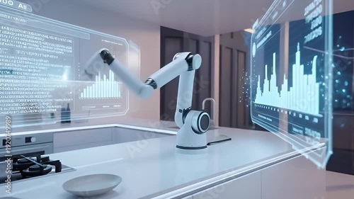 Robotic Arm Operating In Clean Modern Kitchen Interior