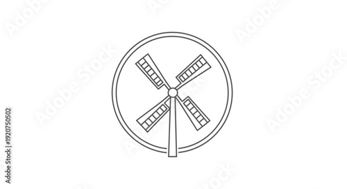 Simple line art drawing of a classic four-bladed windmill inside a circular frame, representing renewable energy and traditional power.