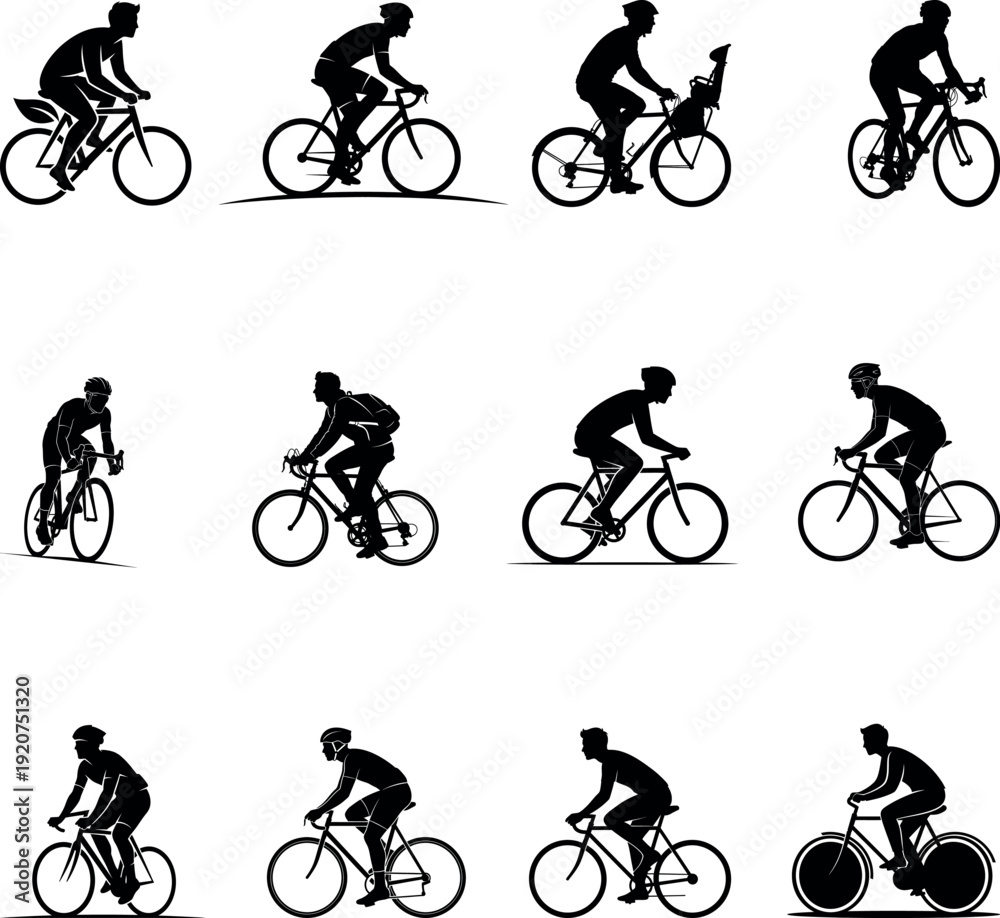 Obraz premium Cycling motion sequence silhouette illustrations
