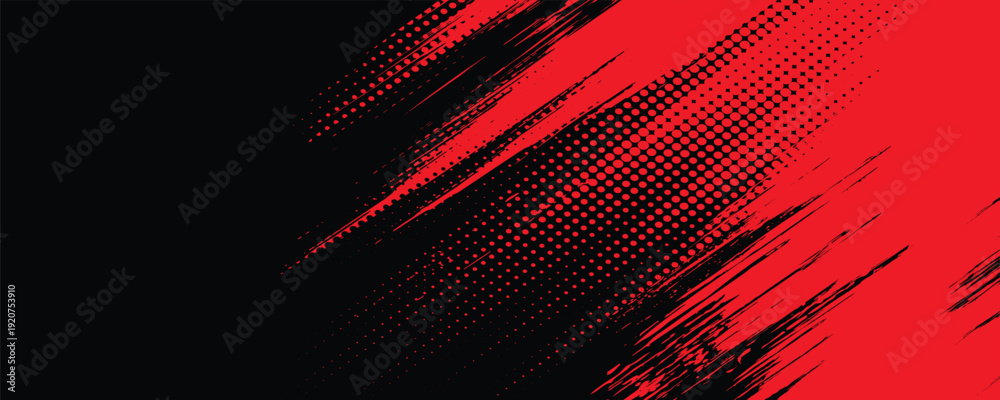 Fototapeta premium Black and red abstract grunge background with halftone style.