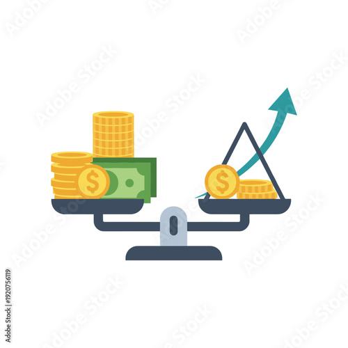 Business growth and financial success concept with coins and upward arrow on seesaw