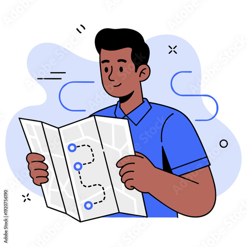 Young african male exploring map for travel and navigation