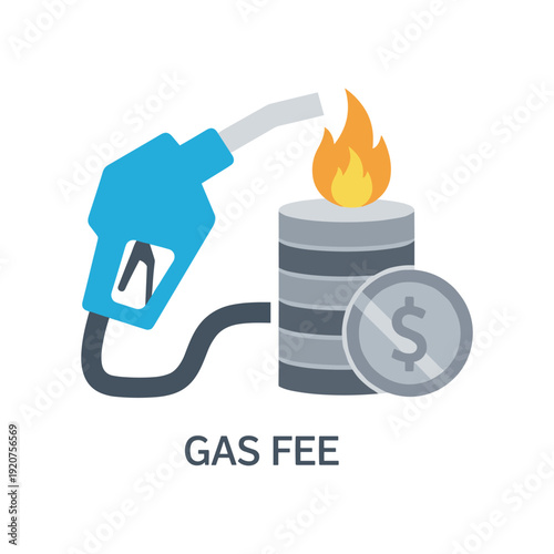Gas pump nozzle burning money high fuel prices inflation concept illustration