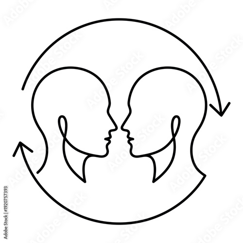 Psychological interaction and dialogue, conceptual graphic illustrating continuous human communication, mental health connection, and social exchange of ideas.