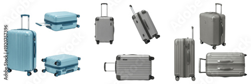 Tableau sur toile Set and collection of modern hard shell luggage suitcases with wheels in light b
