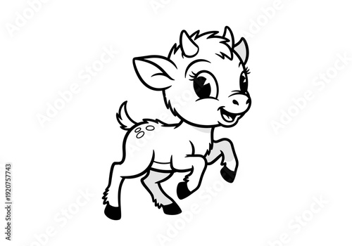 Adorable Baby Goat Cartoon Outline for Coloring Book.