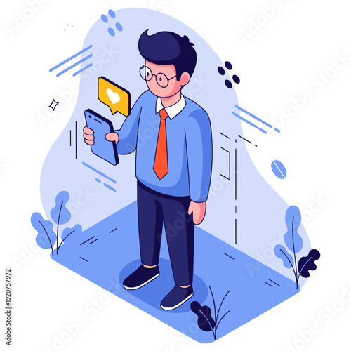 Young asian male checking smartphone messages with notification icon