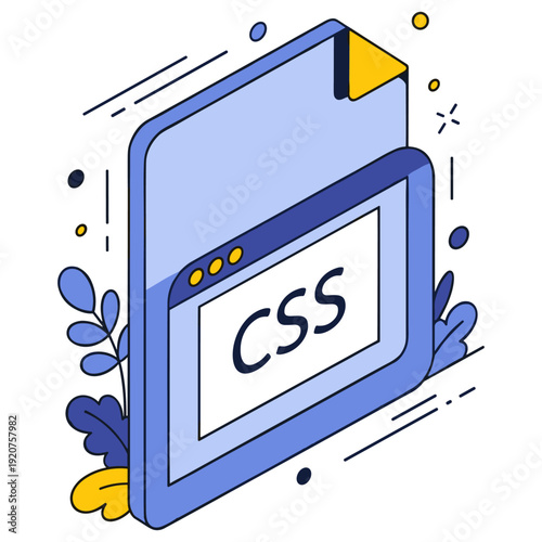 Creative css design concept with stylized browser and leaves illustration