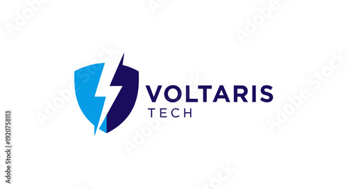 Blue Shield with Lightning Bolt Logo for Technology and Electrical Services, isolated white background