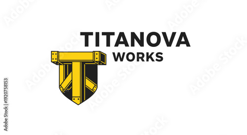Yellow and Black Shield Logo with Industrial T Letter for Construction and Engineering, isolated white background