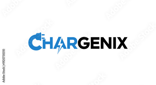 Blue Lightning Bolt and Plug Letter C Logo with Chargenix Text, Isolated White Background.