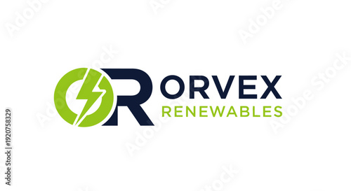 Green Leaf and Lightning Bolt Shaped OR Logo with Orvex Renewables Text, Isolated White Background.