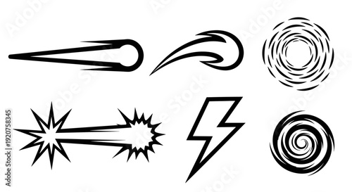 Dynamic Motion Lines and Energy Symbols Set.