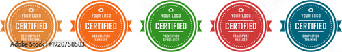 Certified Badge Logo Design for Company Training Certificates – Colorful Vector Certification Badge Bundle