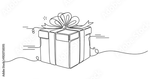 Hand-drawn gift box with ribbon and bow, no editable stroke