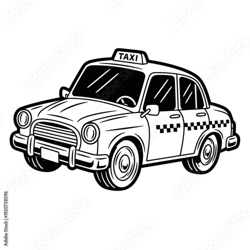 Classic taxi car line art illustration.