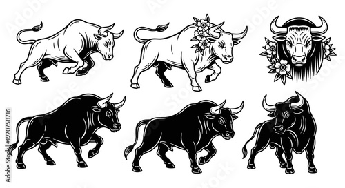 Powerful Bull Illustrations - A Collection of Dynamic and Majestic Bovine Artworks.