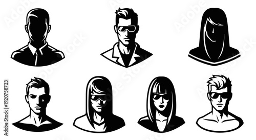 Monochromatic collection of diverse human avatars in various styles.