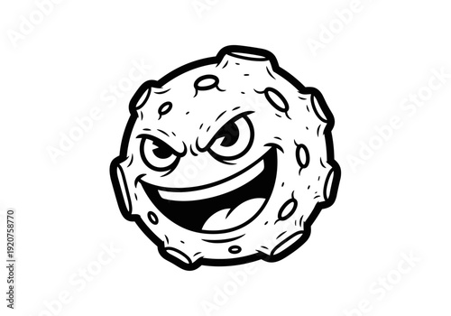 Scary Cartoon Moon with Evil Grin and Craters.