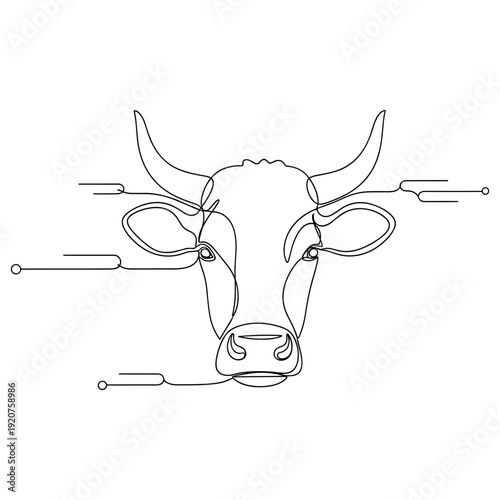Continuous line drawing of bull's head with geometric accents. No editable strokes