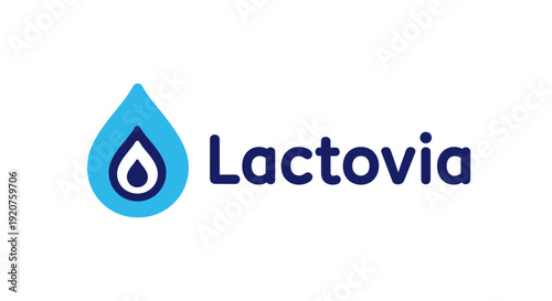 Lactovia logo design with water droplet and letter.
