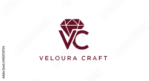 Veloura Craft logo design featuring a stylized diamond and initials.