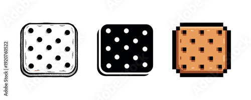 Three styles of dotted square icons: sketch, solid, pixel art