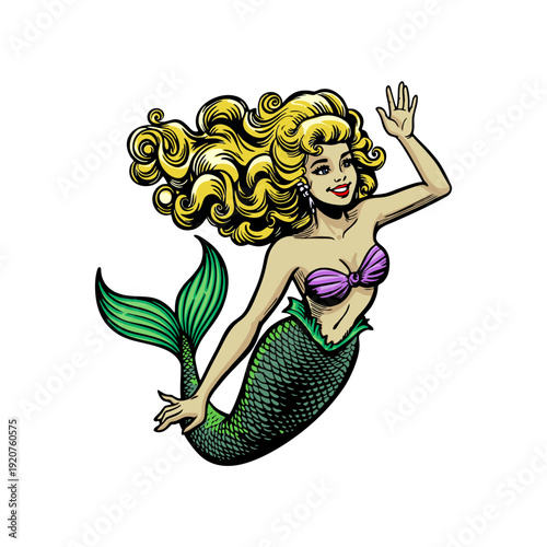 mermaid sirene goddess hand-drawing vector for t-shirt poster cartoon