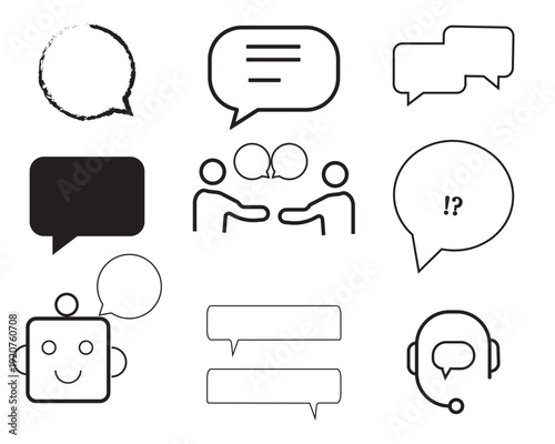 Collection of chat and communication icons in simple line style