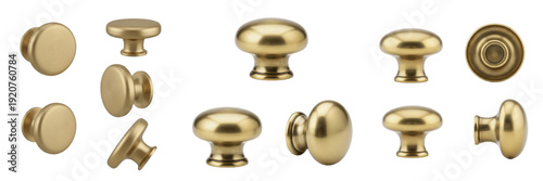 Cuadro en lienzo Set and collection of classic golden brass furniture knobs and round door handle