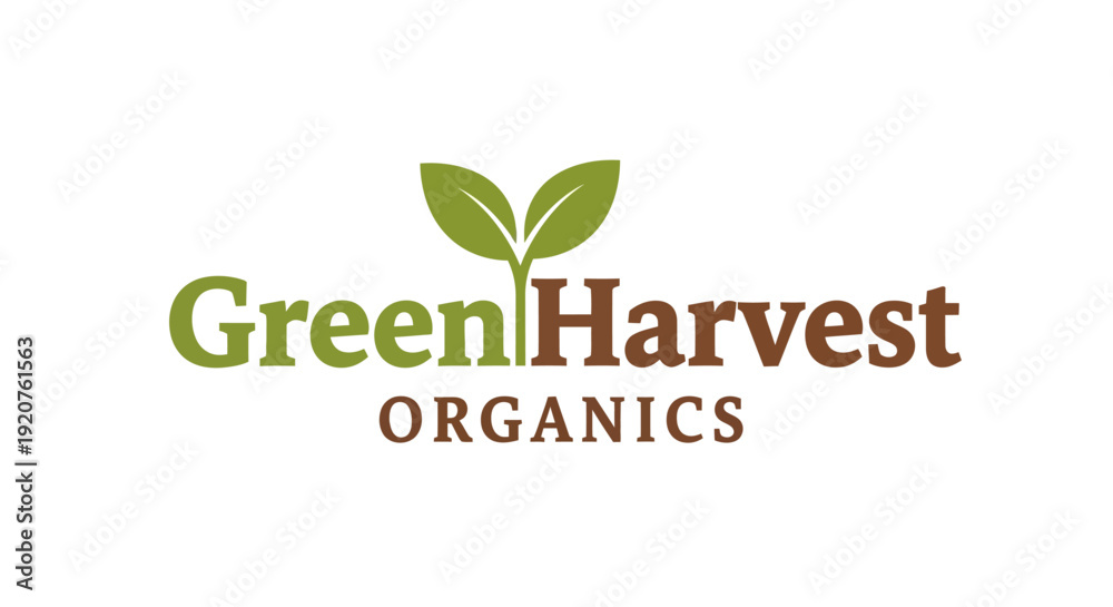 Fototapeta premium Green Harvest Organics logo with sprouting plant emblem.
