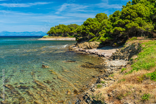 Beautiful mediterranean landscape at Punta Licosa, near Castellabate in the Cilento region. Province of Salerno, Campania, Italy.