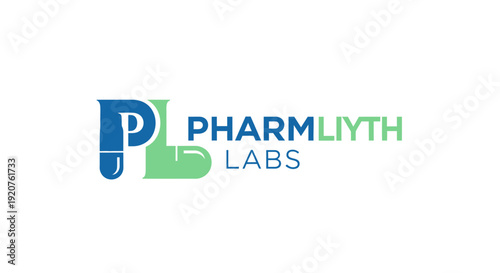 Pharmaceutical laboratory logo design with mortar and pestle symbol.