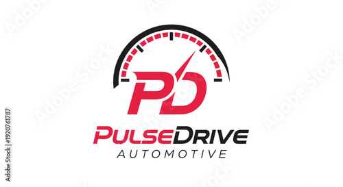 PulseDrive Automotive Logo Design with Speedometer Element.