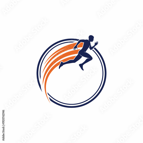 Dynamic illustration depicts a person running in a circular motion, conveying a sense of speed and energy