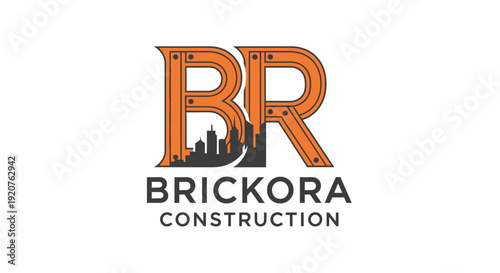 Brickora Construction Company Logo Design with Urban Skyline.