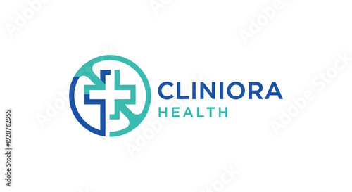 Cliniora Health Logo with Cross Symbol and Circle Design.