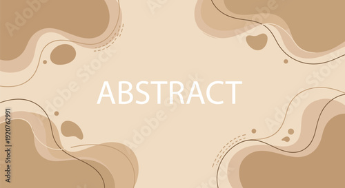 Abstract Background with Soft Beige and Brown Organic Shapes and Wavy Lines vector illustration