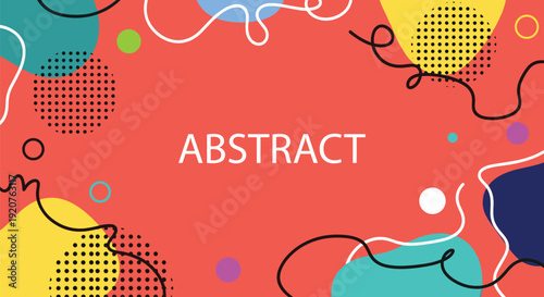 Abstract Background with Wavy Lines Circles and Geometric Shapes on a Coral Red Surface