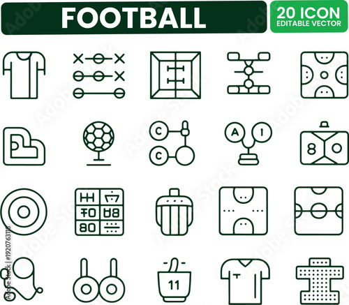 Football Line Icons Set - 20 Editable Vector Symbols