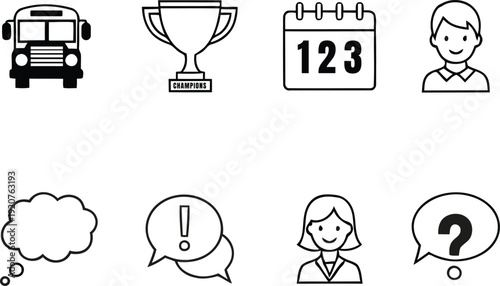 A collection of simple line icons representing various concepts and objects