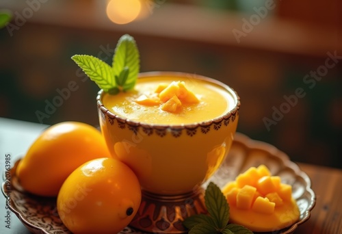 Wallpaper Mural Mango Lassi Yogurt Smoothie Burst Flavorful Indian Delight Refreshing Creamy Textile Light Indian Heritage Decor Torontodigital.ca