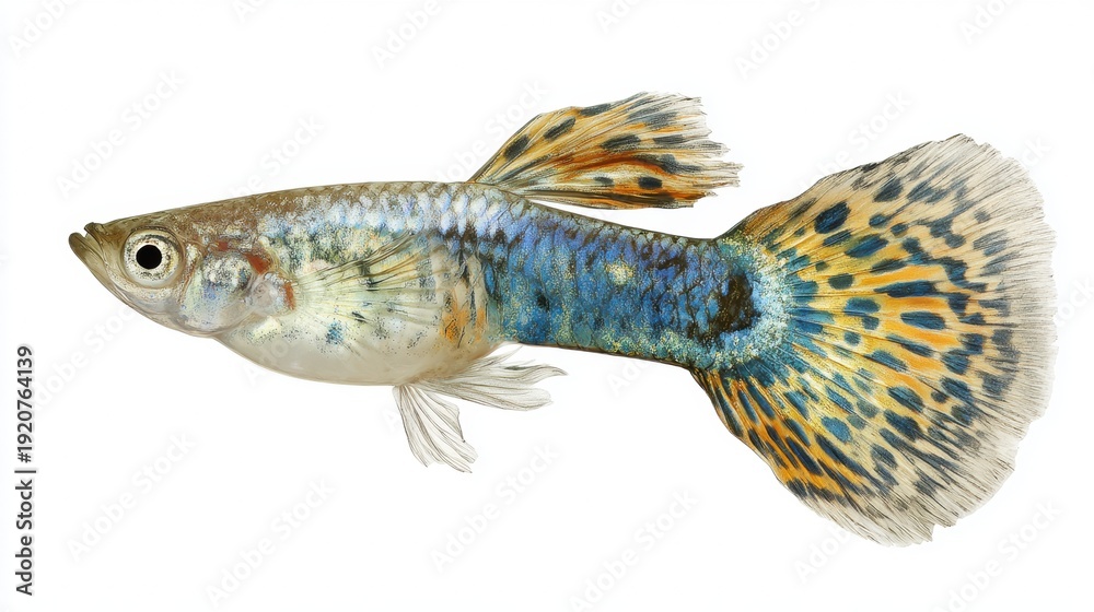 Fototapeta premium Colorful guppy fish swimming isolated on white